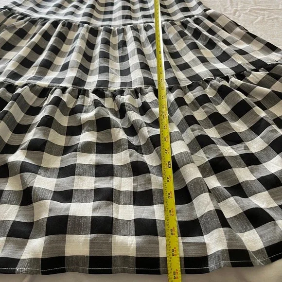 Gingham Tiered Maxi Dress Black White Tie Shoulder Smocked Back M Cottagecore - Picture 3 of 7